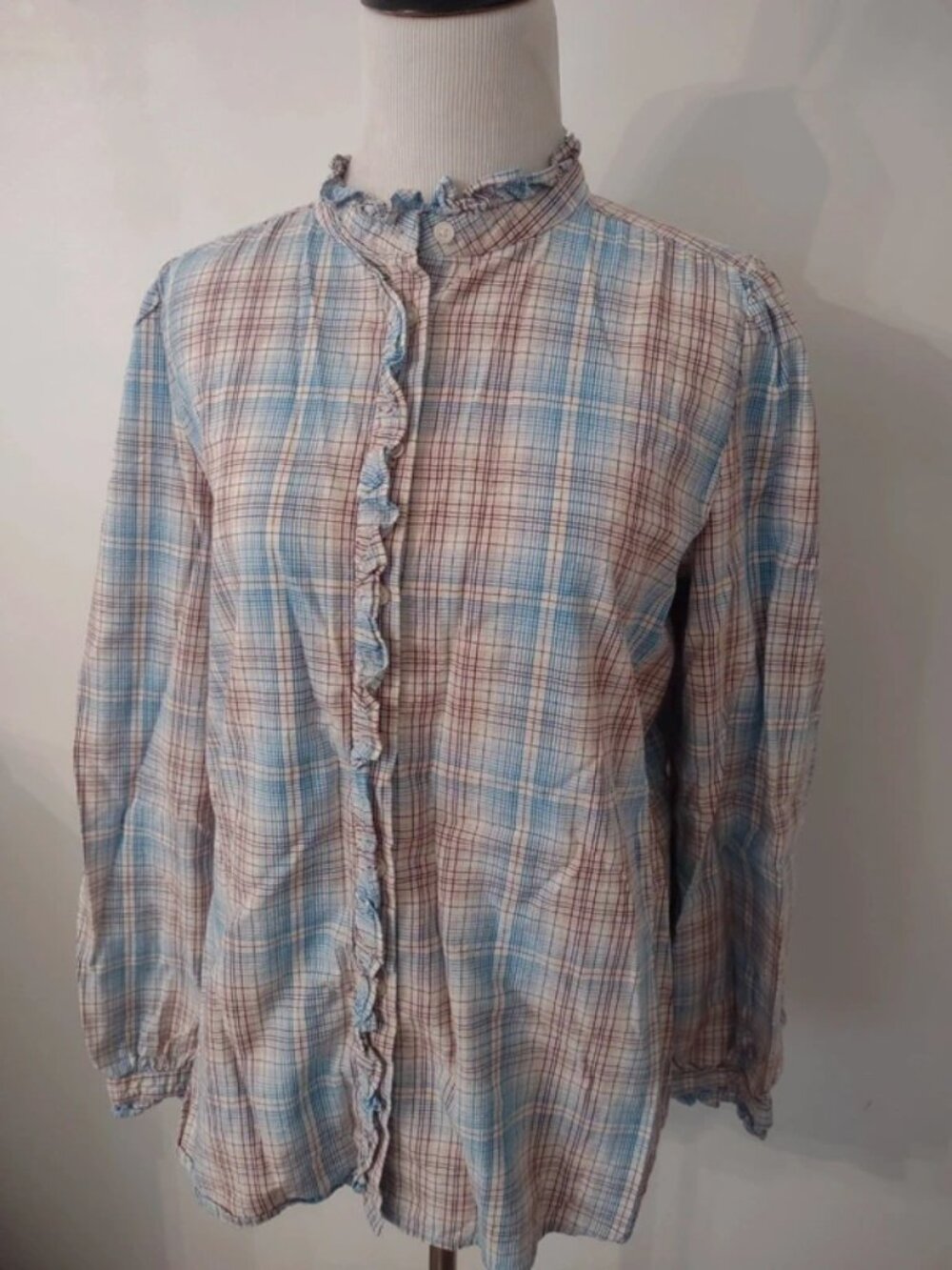 Ann Taylor LOFT cotton modal button blouse with ruffles size M